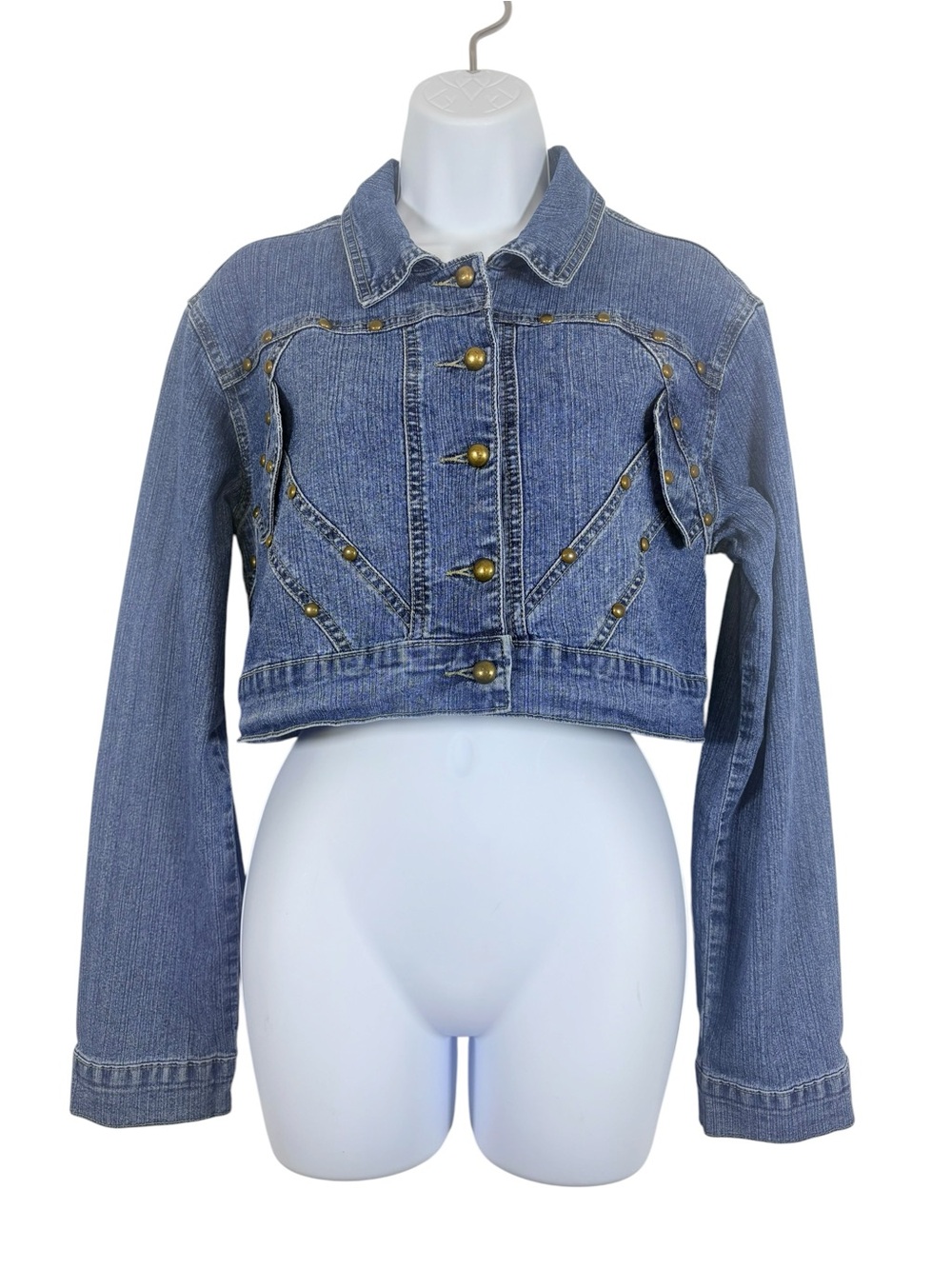Funhouse Vintage Cropped Studded Denim Jacket Women’s 1X Y2K Punk